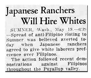 Newspaper clipping says Japanese ranchers will hire whites.